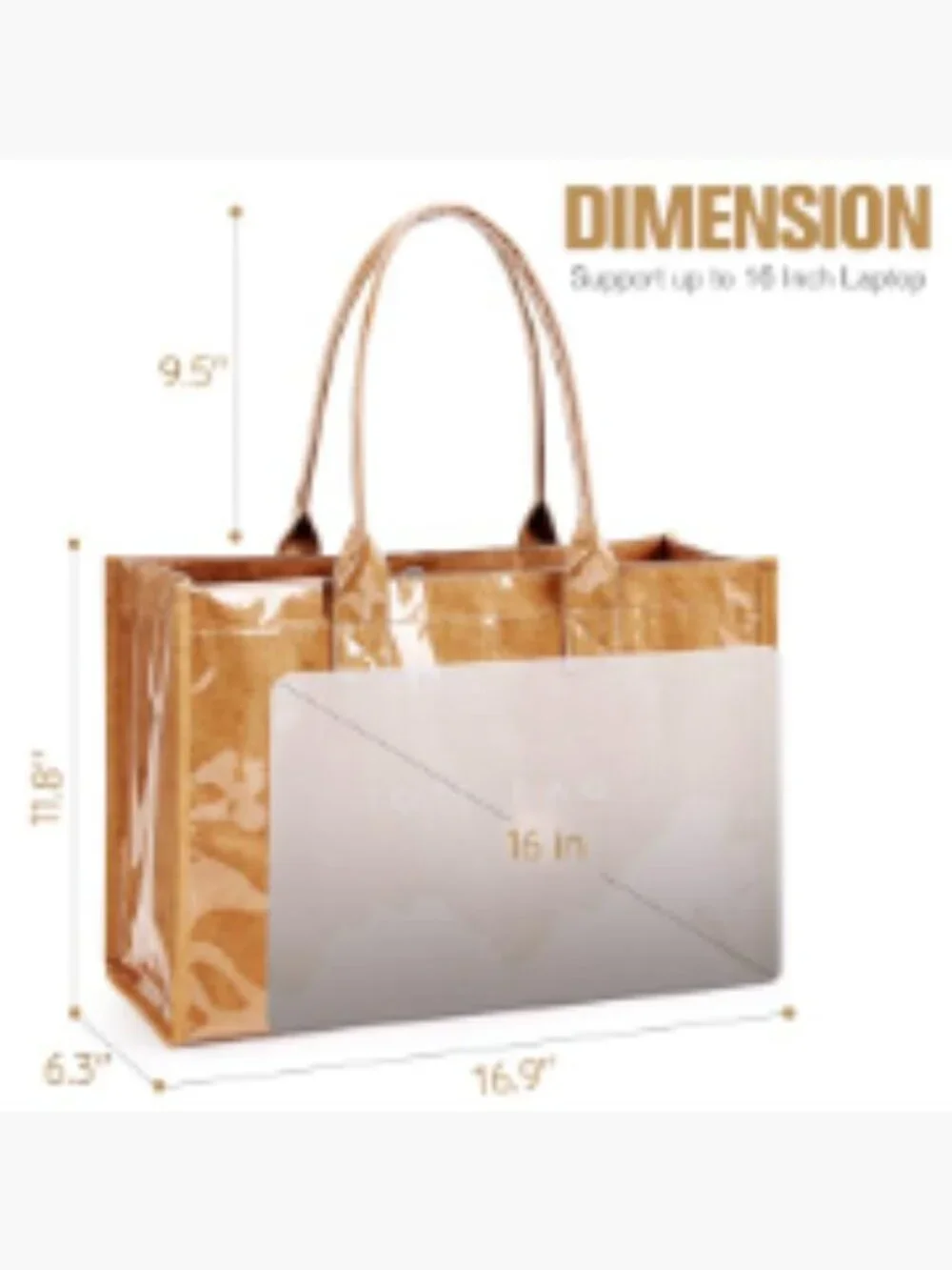 PVC Tote Bag Women's Kraft Paper Work Handbag Top Handle Large